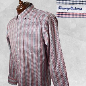 Tommy Bahama Long Sleeve Shirt Men's M Pink Navy White Checkered Cotton/Silk
